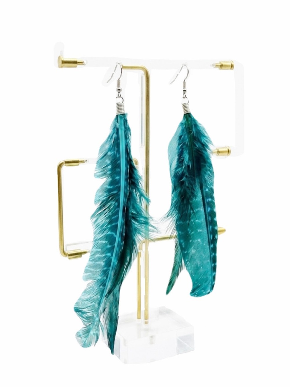 New Superstar Pheasant Turquoise Feather Blue Silver Festival Boho Earring